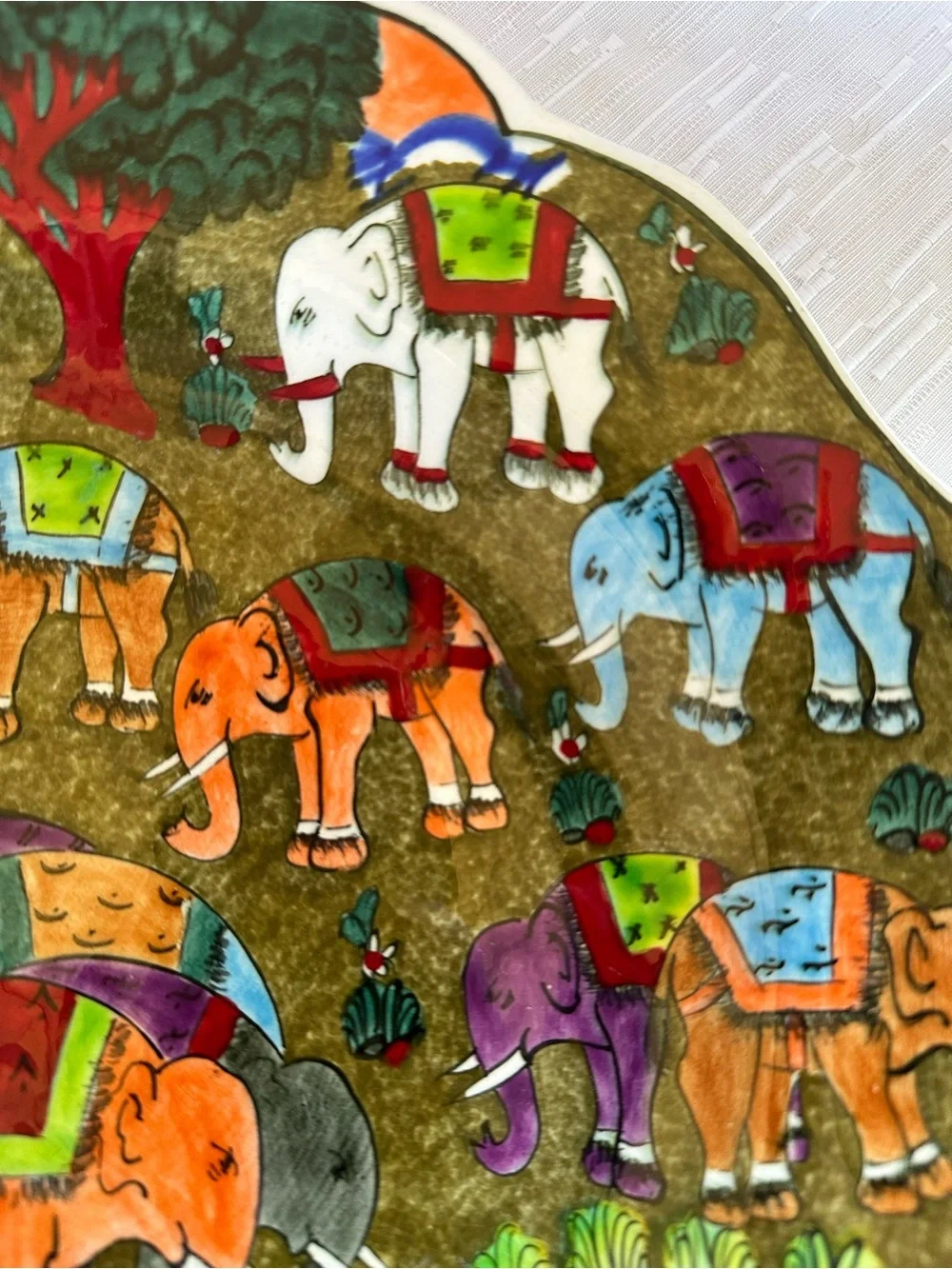 Turkish Hand Painted Ceramic Wall Plate Colorful Elephants 12in Artist Signed